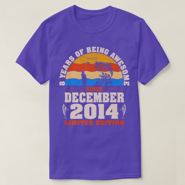 Retro December 2014 8 Year Old Fishing Lovers 8th  T-Shirt (Design Front)