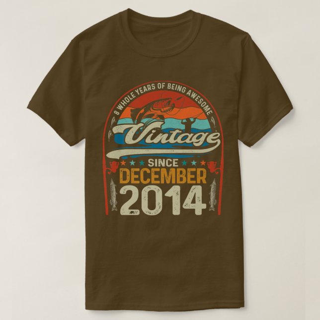 Retro December 2014 8 Year Old Fishing Lovers 8th  T-Shirt (Design Front)
