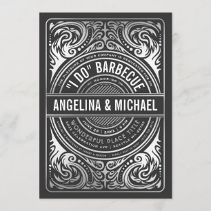 Retro Deco I Do BBQ Invitations Black White Silver