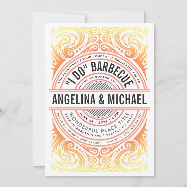 Retro Deco I Do BBQ Invitations Grill Fire | White (Front)