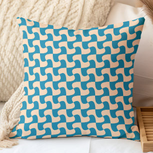 Retro Decorative Blue, Peach Geometric Pattern Cushion