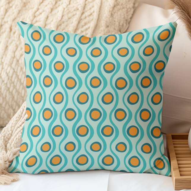 Retro Decorative Pattern Orange Teal Aqua Cushion (Creator Uploaded)