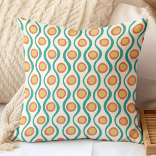 Retro Decorative Pattern Teal Orange Yellow Cushion