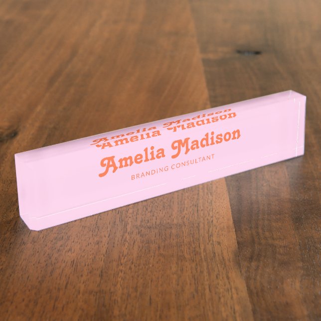 Retro Decorative Pink Orange Nameplate (Side)