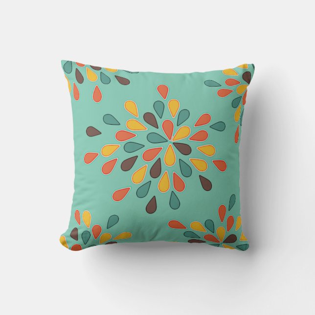 Retro Decorative Turquoise Orange Pattern Cushion (Front)