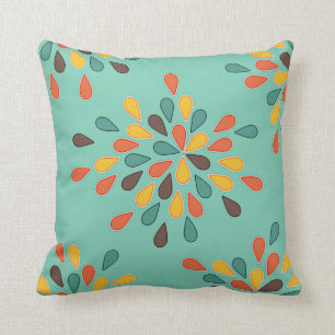 Retro Decorative Turquoise Orange Pattern Cushion