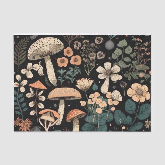 Retro Decoupage Mushrooms & Flora Collection Tissue Paper (Front)