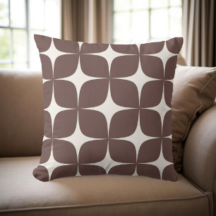 Retro Deep Burgundy Mid Century Modern Geometric Cushion