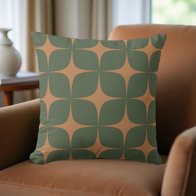 Retro Deep Green & Terracotta Mid Century Modern  Cushion (Creator Uploaded)
