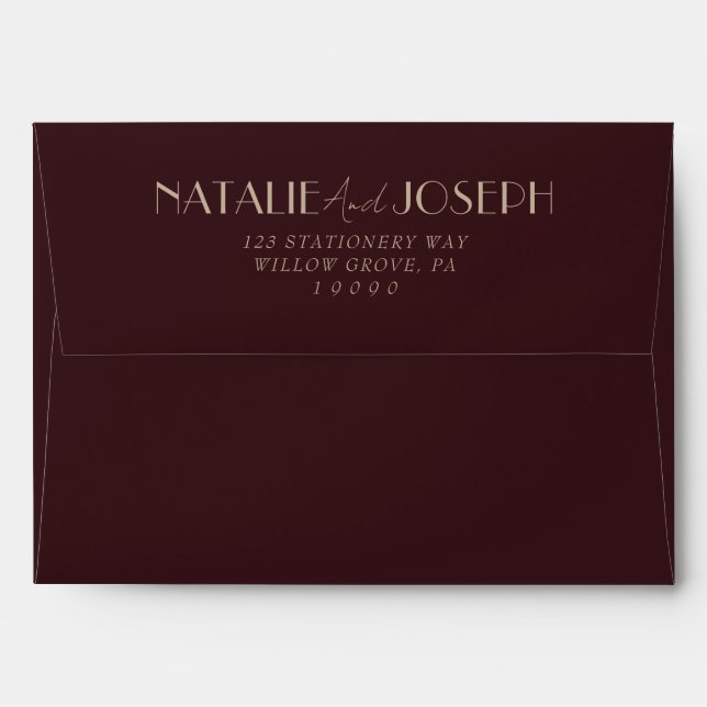 Retro Deep Red Gold Old Money Classy Wedding Envelope (Back (Top Flap))