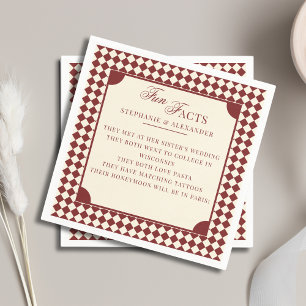 Retro Deep Red & Ivory Fun Facts Old Money Wedding Napkin