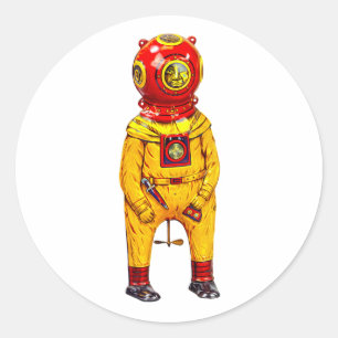 RETRO DEEP SEA DIVER CLASSIC ROUND STICKER