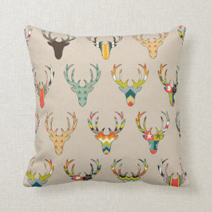 retro deer head on linen cushion