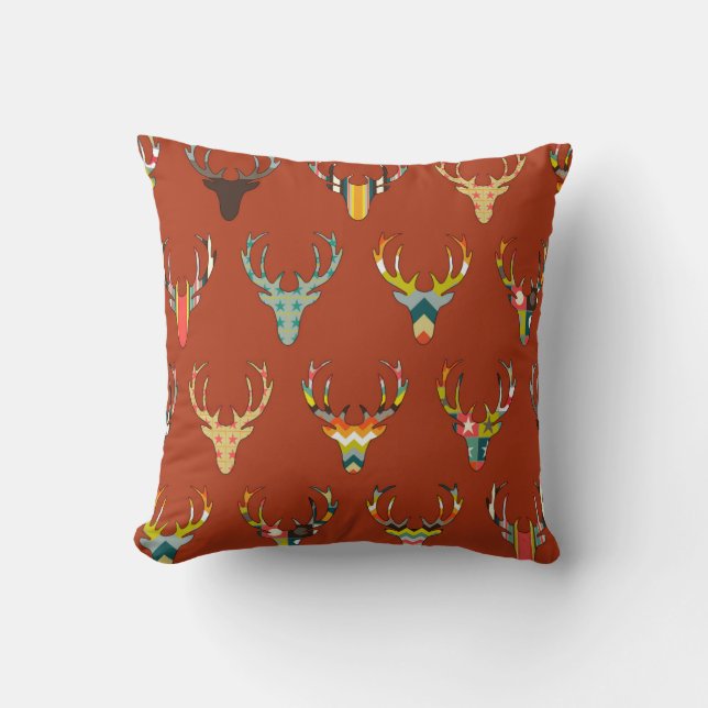 retro deer head russet cushion (Front)