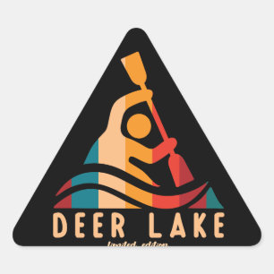 Retro Deer Lake Kayaking Triangle Sticker