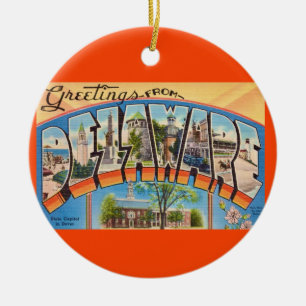 Retro Delaware Greetings Ceramic Ornament