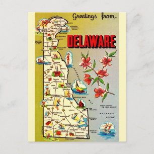 Retro Delaware Map Postcard