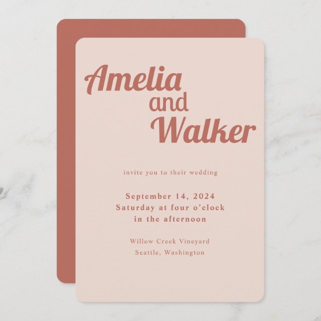 Retro Delight Blush Rose Pink Wedding Invitation (Front/Back)