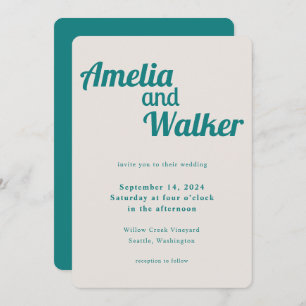 Retro Delight Teal Cream Wedding Invitation