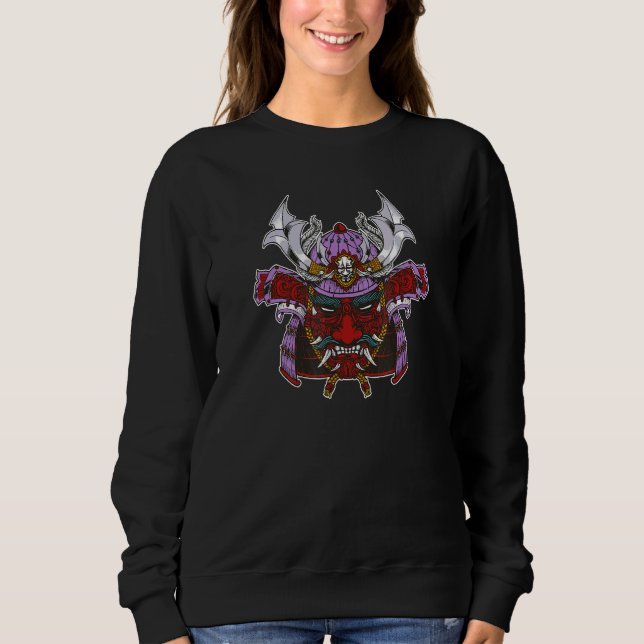 Retro Demon Japan Samurai Mask Hannya Kanji Oni Ha Sweatshirt (Front)
