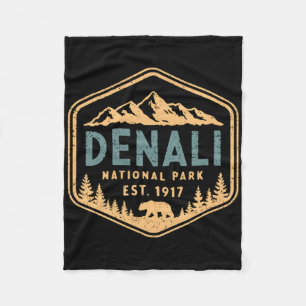 Retro Denali National Park Mountains Nature Vintag Fleece Blanket