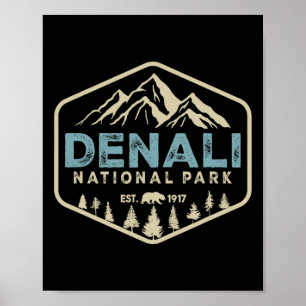 Retro Denali National Park Mountains Nature Vintag Poster