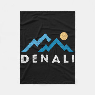 Retro Denali National Park Mountains Vintage Hikin Fleece Blanket