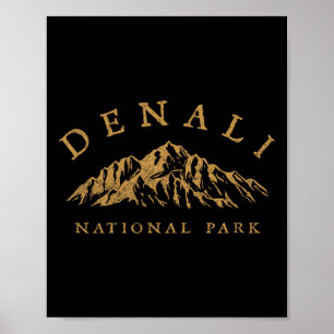 Retro Denali National Park Mountains Vintage Hikin Poster