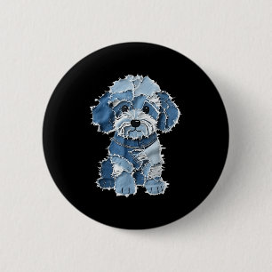 Retro Denim Dog Patch, Funny Shabby Blue Jean Pupp 6 Cm Round Badge