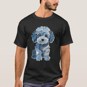 Retro Denim Dog Patch Funny Shabby Blue Jean Puppy T-Shirt