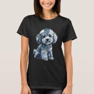 Retro Denim Patch Poodle Dog Art Artistic T-Shirt