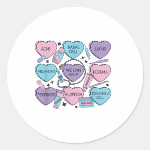 Retro Dermatology Valentines Day Heart Candy Derma Classic Round Sticker