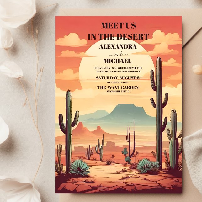 Retro Desert and Cactus Wedding Invitation (Creator Uploaded)
