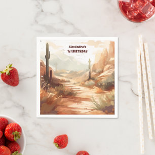 Retro Desert Cactus 1st Birthday Napkin