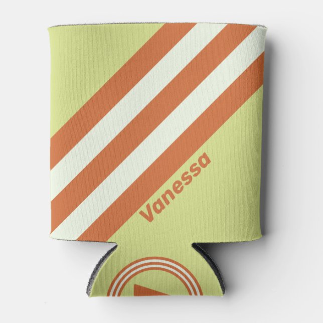 Retro Desert Cactus Stripes with Name Can Cooler (Front)