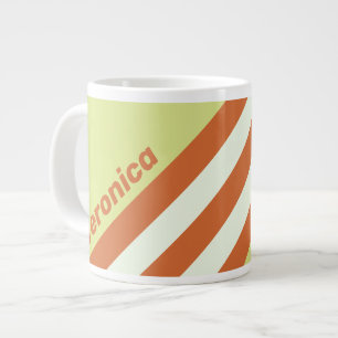 Retro Desert Cactus Stripes with Name Large Coffee Mug