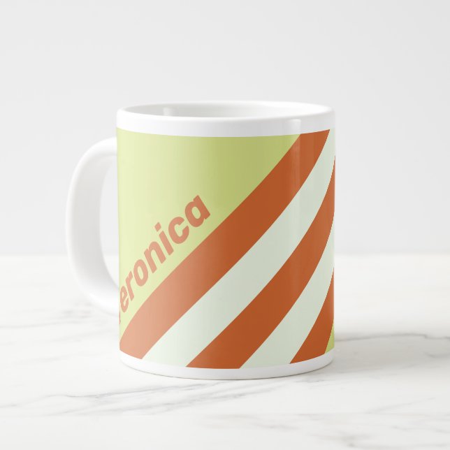 Retro Desert Cactus Stripes with Name Large Coffee Mug (Front Left)