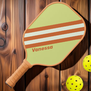 Retro Desert Cactus Stripes with Name Pickleball Paddle