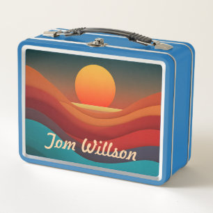 Retro Desert Horizon Sunset Custom Name Lunchbox