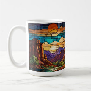 Retro desert scene Sedona mountains stainglass art Coffee Mug