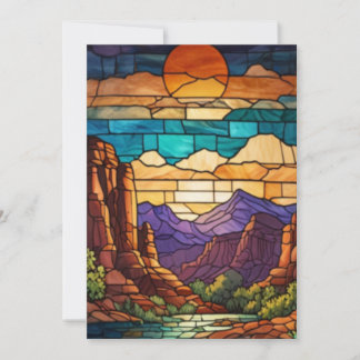 Retro desert scene Sedona mountains stainglass art Invitation