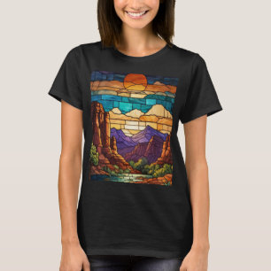 Retro desert scene Sedona mountains stainglass art T-Shirt