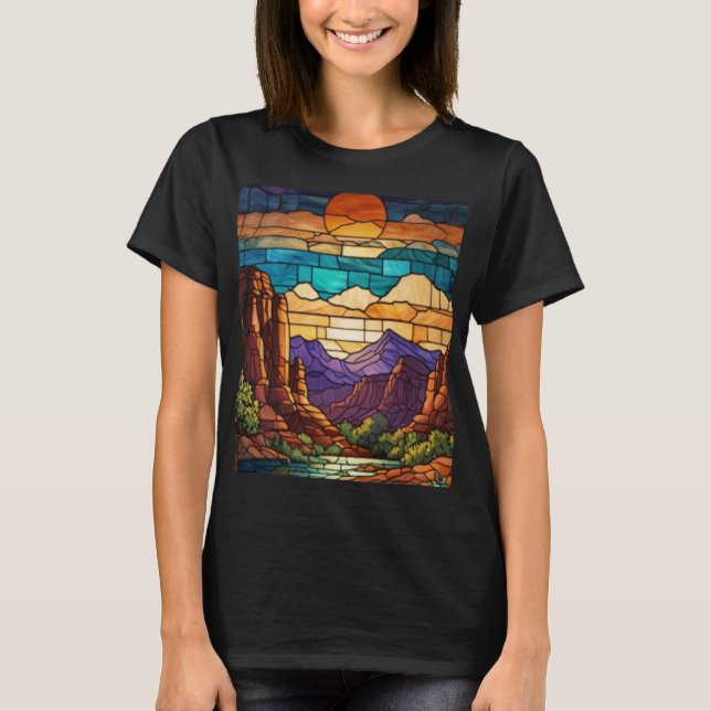Retro desert scene Sedona mountains stainglass art T-Shirt (Front)