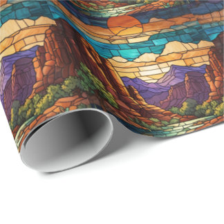 Retro desert scene Sedona mountains stainglass art Wrapping Paper