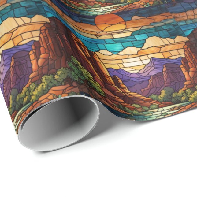 Retro desert scene Sedona mountains stainglass art Wrapping Paper (Roll Corner)