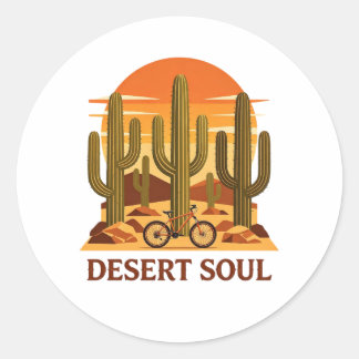 Retro Desert Soul Mountain Bike and Cactus Sticke Classic Round Sticker