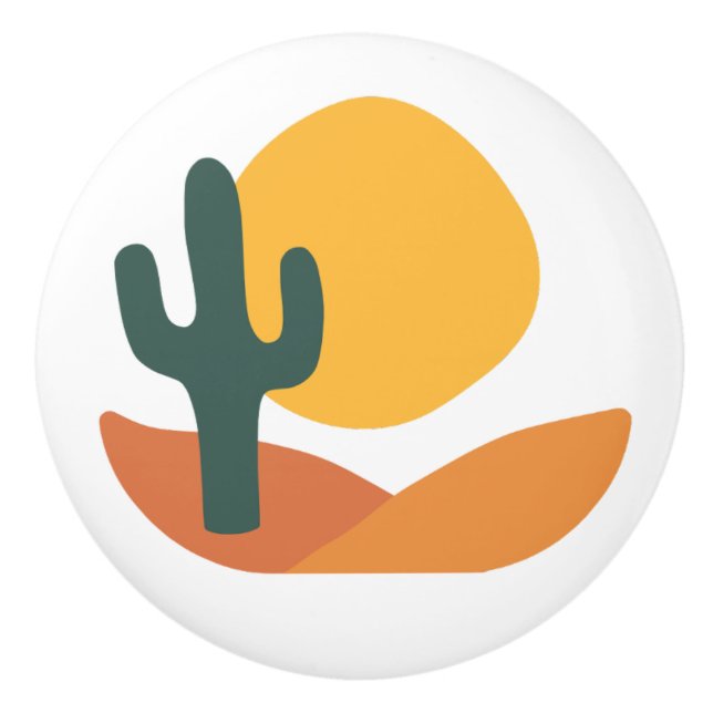 Retro Desert with Cactus Ceramic Knob (Front)