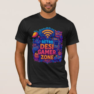 Retro Desi Gamer Zone T-Shirt – Neon Gaming Design
