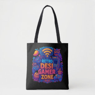 Retro Desi Gamer Zone Tote Bag- Neon Gaming Design Bag