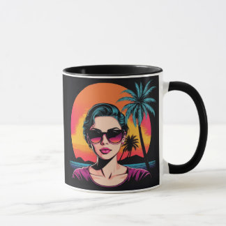 Retro design beauty with sunglasses mug